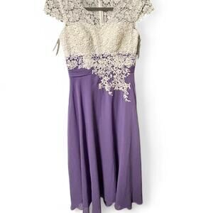 Size 6 Intricately detailed formal midi dress lace rhinestones amethyst NWT